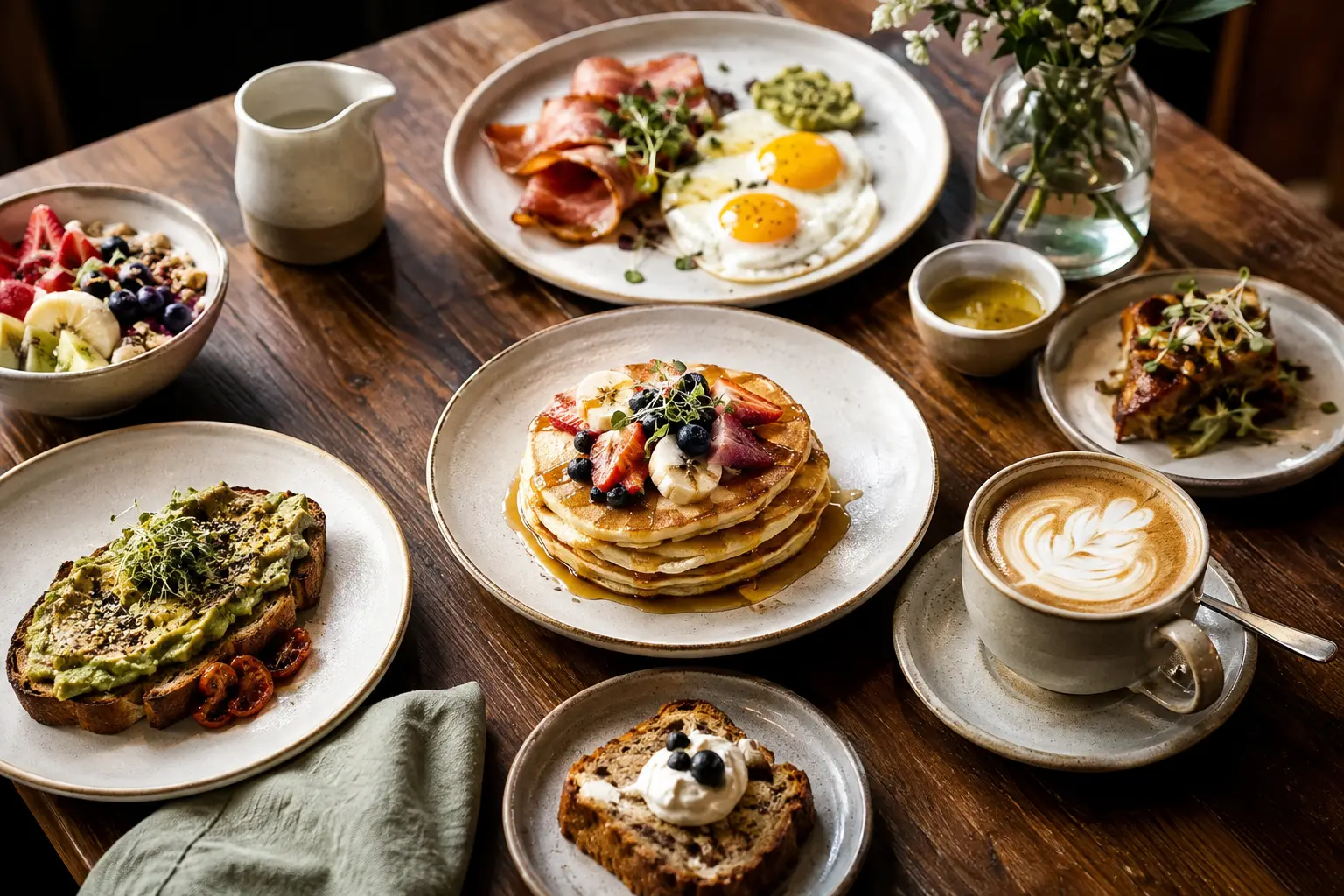 A brunch table representing breakfast and brunch