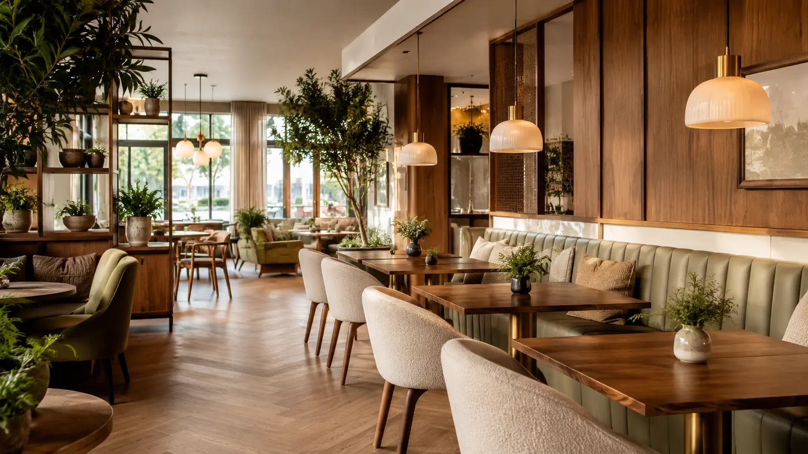 Warm and comfortable modern cafe interior